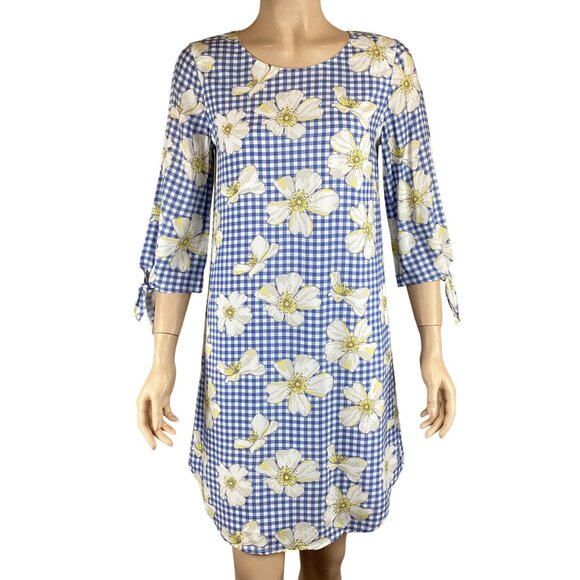 Draper James Dress Size 4 Blue & White Floral‎ Yellow Gingham Stretch - Picture 2 of 8